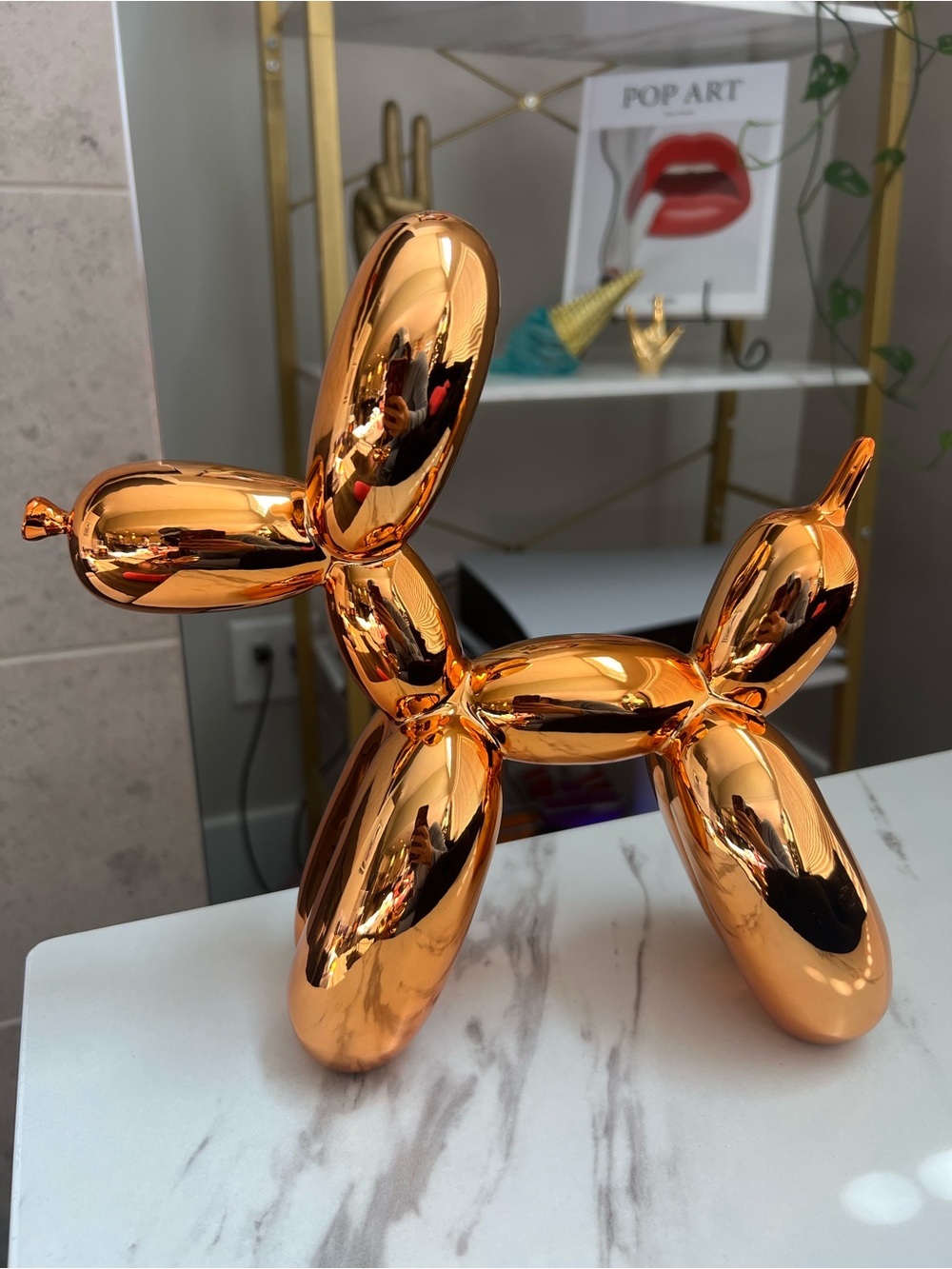 Metallic Balloon Dog Sculpture - Shiny Copper Accent